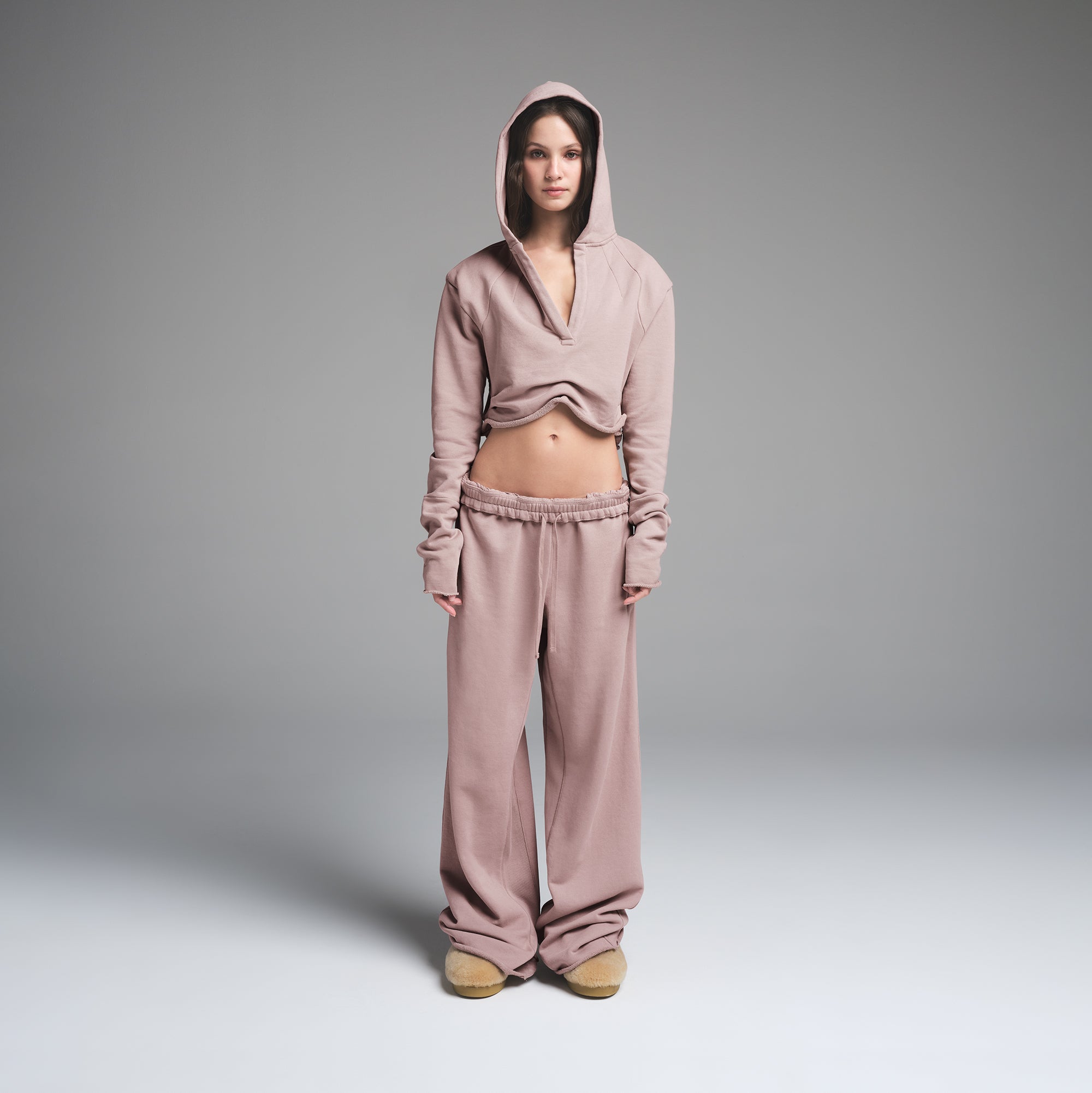 FRENCH TERRY WIDE LEG PANT | FAWN