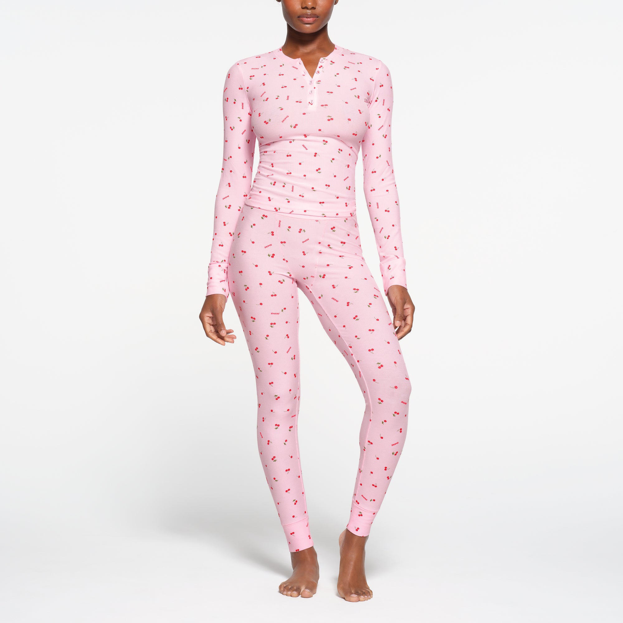 SOFT LOUNGE LONG SLEEVE HENLEY | CHERRY BLOSSOM PRINT